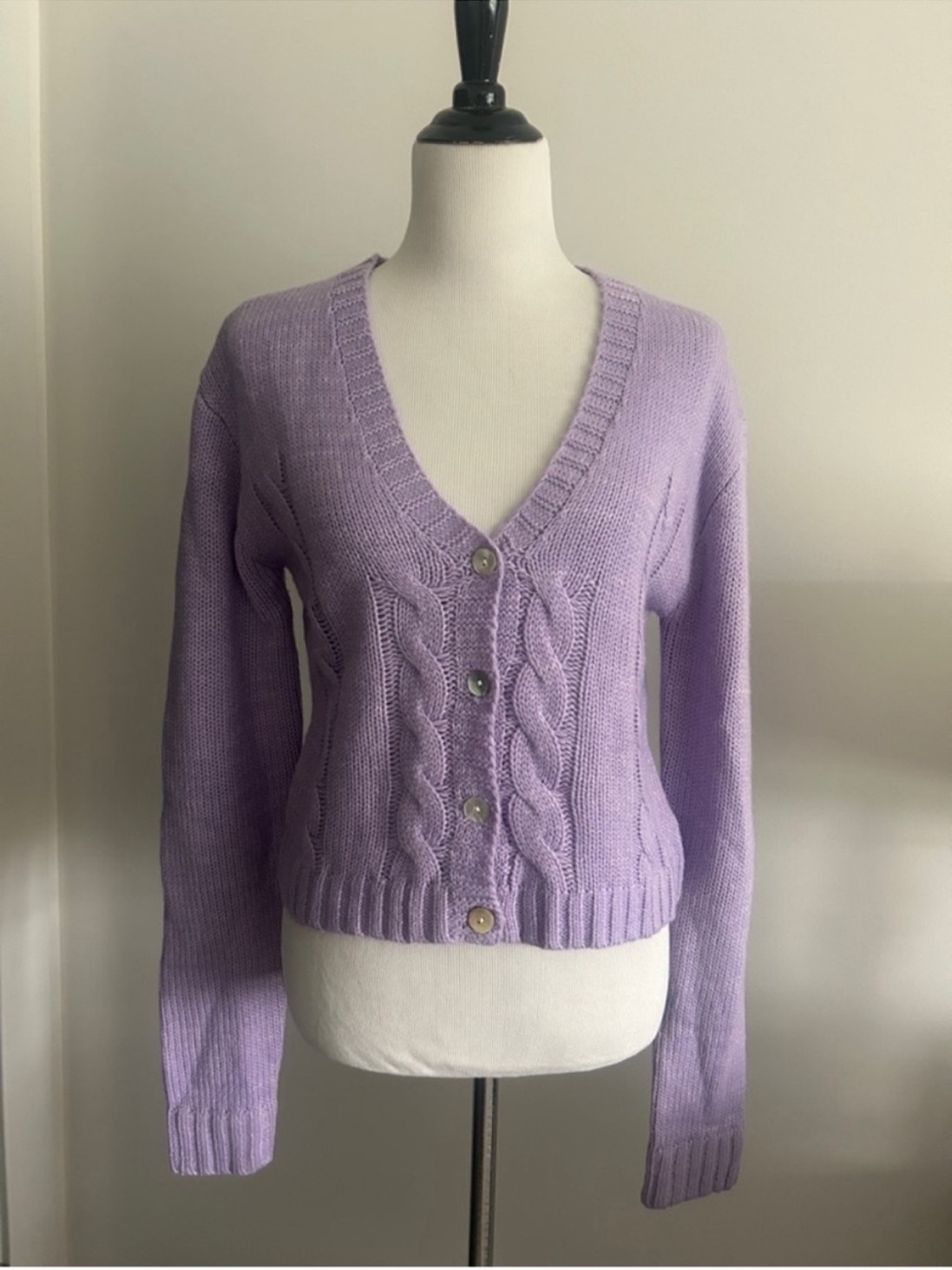 💜 chunky XS Fall Lavender Cable-Knit V-Neck Cardigan